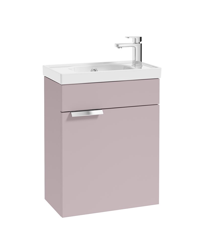 SONAS STOCKHOLM 50cm Wall Hung Cloakroom Matt Cashmere Pink Vanity Unit - Brushed Chrome handle