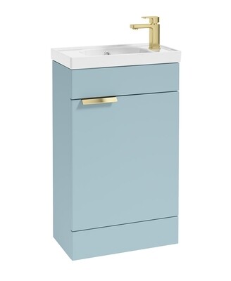 SONAS STOCKHOLM 50cm Floor Standing Cloakroom Matt Morning Sky Blue Vanity Unit -Brushed Gold handle