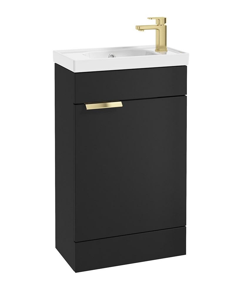 SONAS STOCKHOLM 50cm Floor Standing Cloakroom Matt Black Vanity Unit -Brushed Gold handle