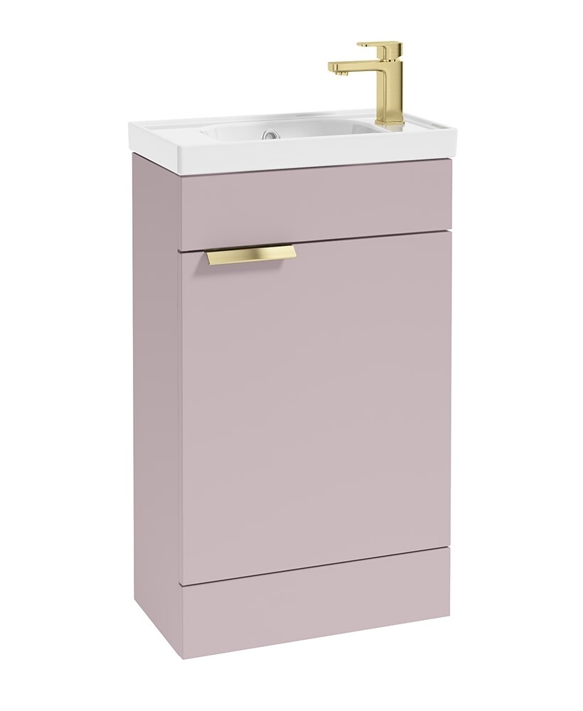 SONAS STOCKHOLM 50cm Floor Standing Cloakroom Matt Cashmere Pink Vanity Unit -Brushed Gold handle