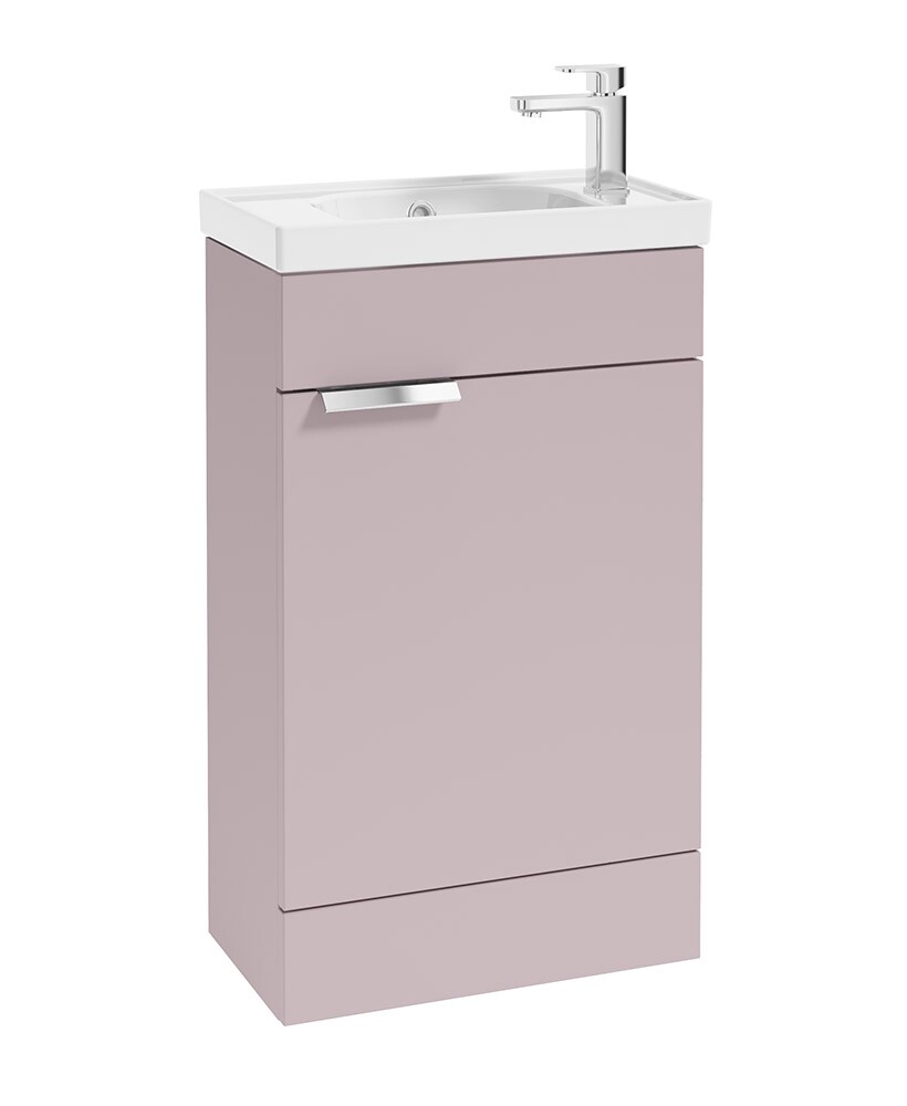 SONAS STOCKHOLM 50cm Floor Standing Cloakroom Matt Cashmere Pink Vanity Unit - Brushed Chrome handle