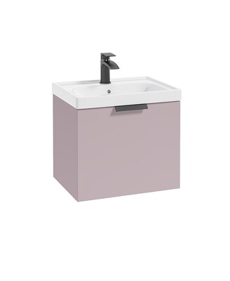 SONAS STOCKHOLM 50cm One Drawer Wall Hung Matt Cashmere Pink Vanity Unit - Matt Black Handle