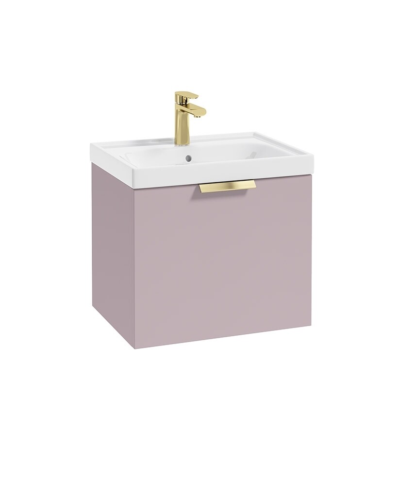 SONAS STOCKHOLM 50cm One Drawer Wall Hung Matt Cashmere Pink Vanity Unit - Brushed Gold Handle