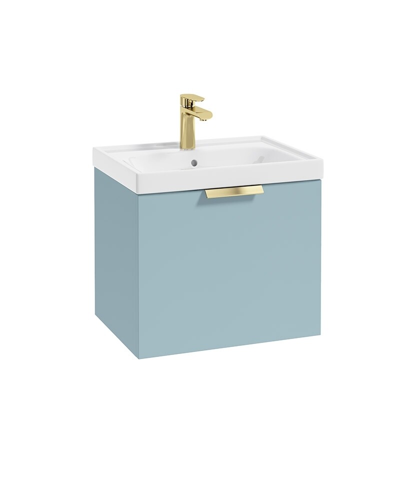 SONAS STOCKHOLM 50cm One Drawer Wall Hung Matt Morning Sky Blue Vanity Unit - Brushed Gold Handle