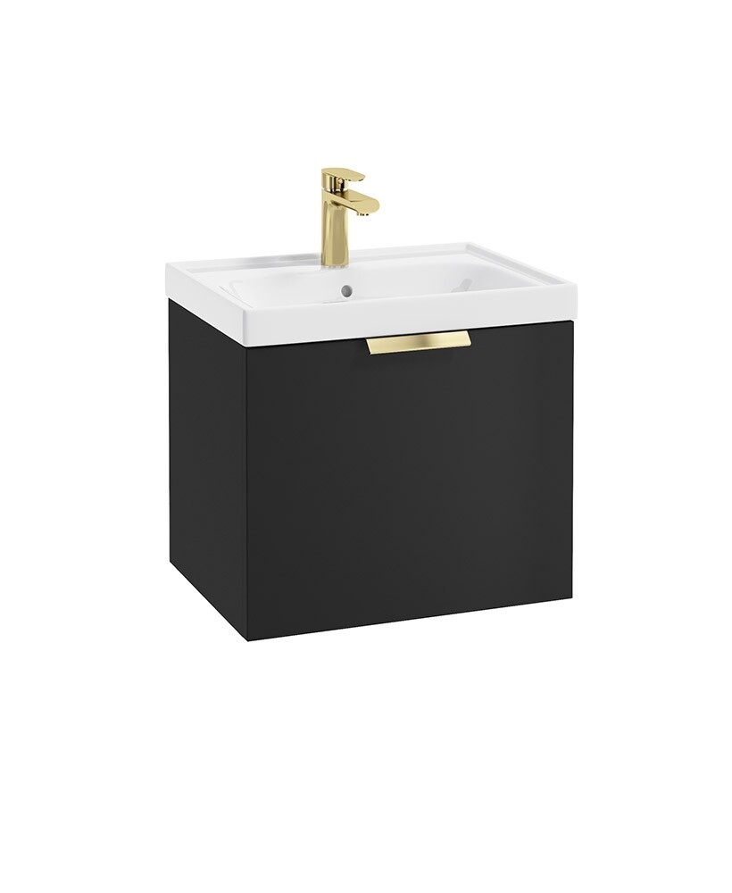 SONAS STOCKHOLM 50cm One Drawer Wall Hung Matt Black Vanity Unit - Brushed Gold Handle