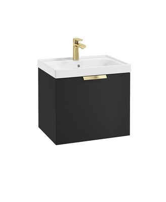 SONAS STOCKHOLM 50cm One Drawer Wall Hung Matt Black Vanity Unit - Brushed Gold Handle