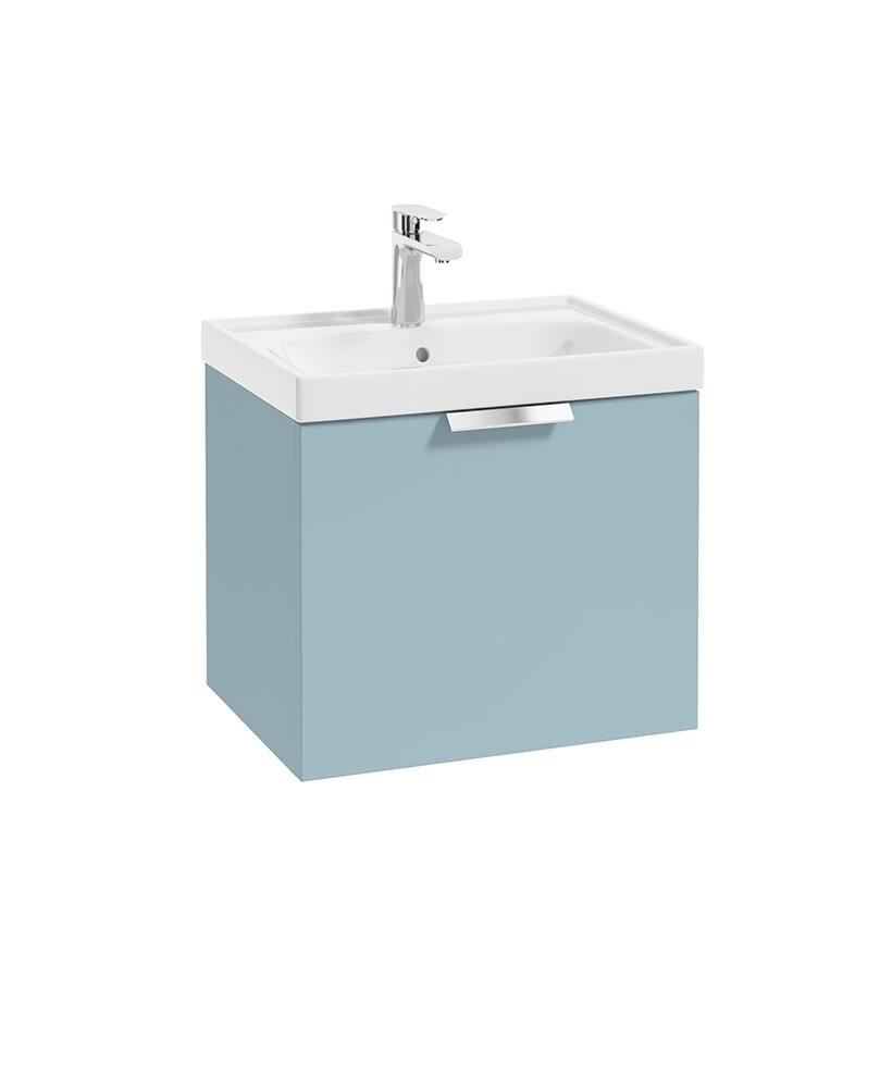 SONAS STOCKHOLM 50cm One Drawer Wall Hung Matt Morning Sky Blue Vanity Unit - Brushed Chrome Handle