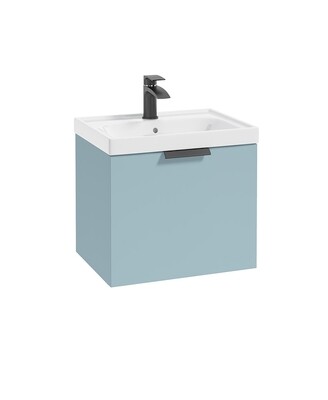 SONAS STOCKHOLM 50cm One Drawer Wall Hung Matt Morning Sky Blue Vanity Unit - Matt Black Handle
