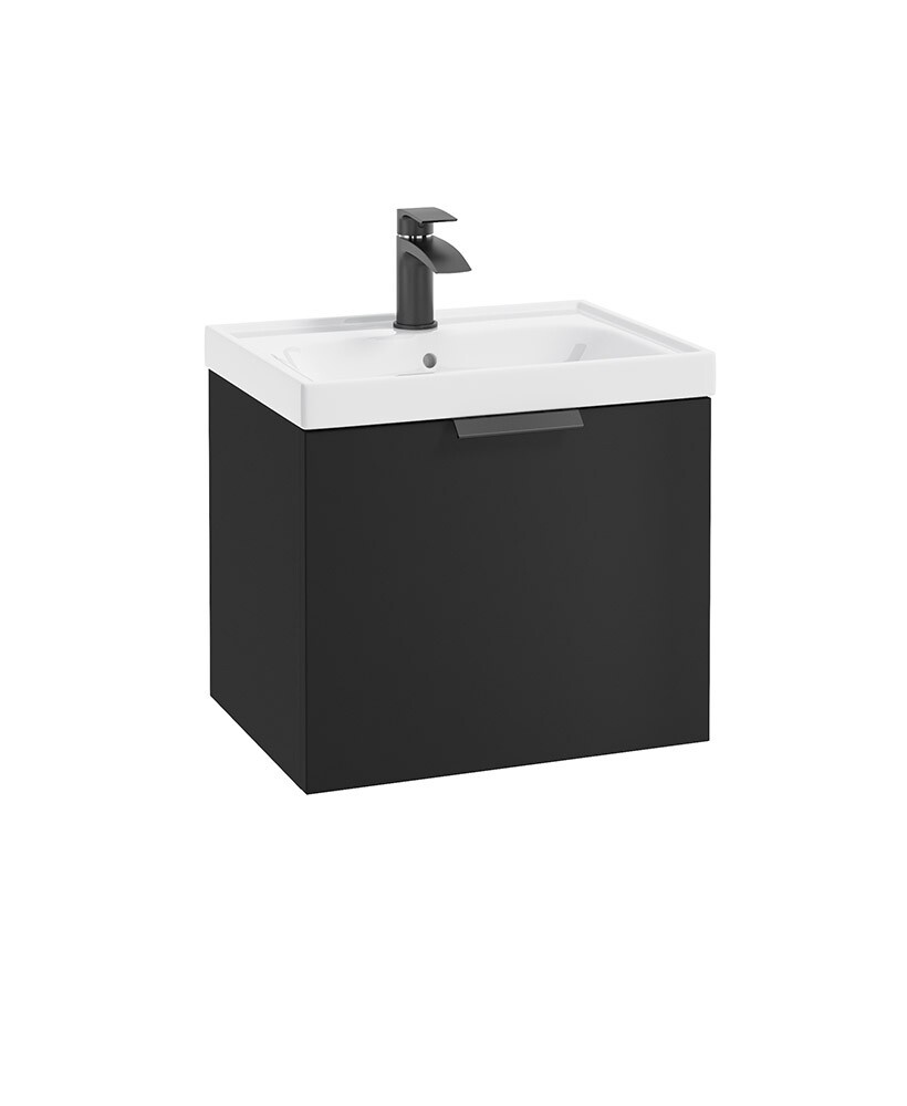SONAS STOCKHOLM 50cm One Drawer Wall Hung Matt Black Vanity Unit - Matt Black Handle