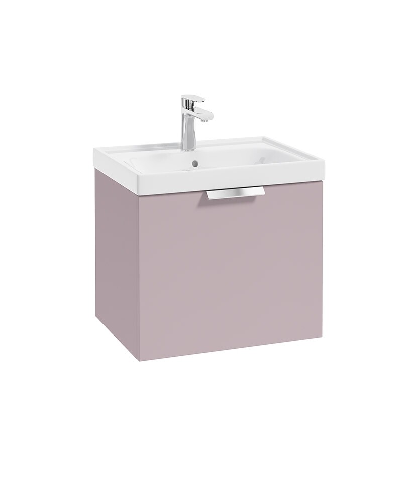 SONAS STOCKHOLM 50cm One Drawer Wall Hung Matt Cashmere Pink Vanity Unit - Brushed Chrome Handle