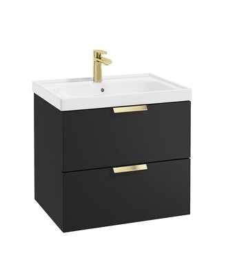 SONAS STOCKHOLM 60cm Two Drawer Wall Hung Matt Black Vanity Unit - Brushed Gold Handles