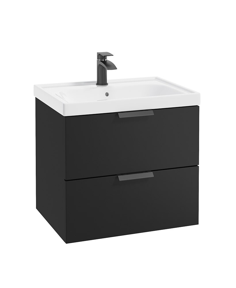 SONAS STOCKHOLM 60cm Two Drawer Wall Hung Matt Black Vanity Unit - Matt Black Handles
