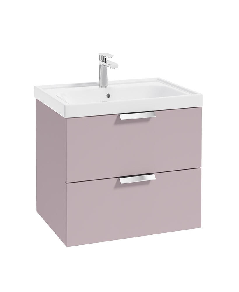 SONAS STOCKHOLM 60cm Two Drawer Wall Hung Matt Cashmere Pink Vanity Unit - Brushed Chrome Handles