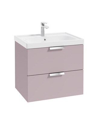SONAS STOCKHOLM 60cm Two Drawer Wall Hung Matt Cashmere Pink Vanity Unit - Brushed Chrome Handles