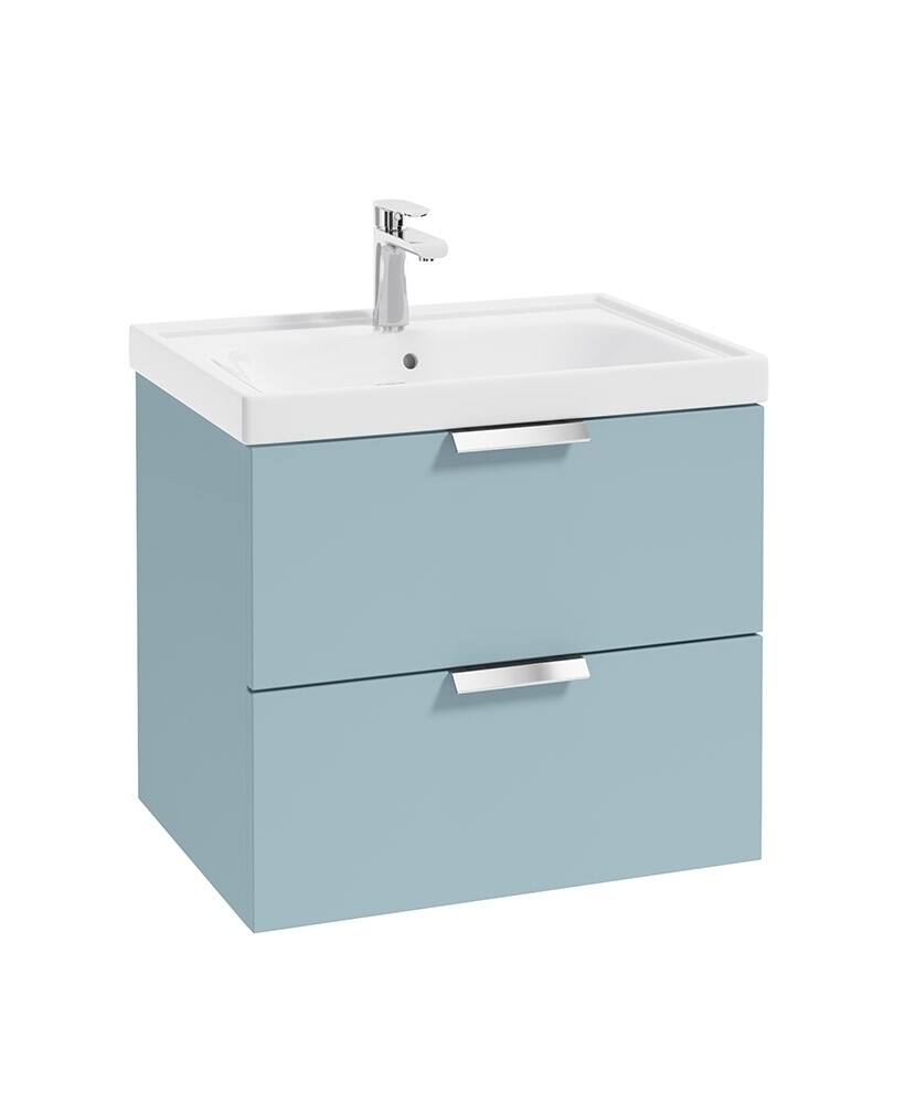 SONAS STOCKHOLM 60cm Two Drawer Wall Hung Matt Morning Sky Blue Vanity Unit - Brushed Chrome Handles