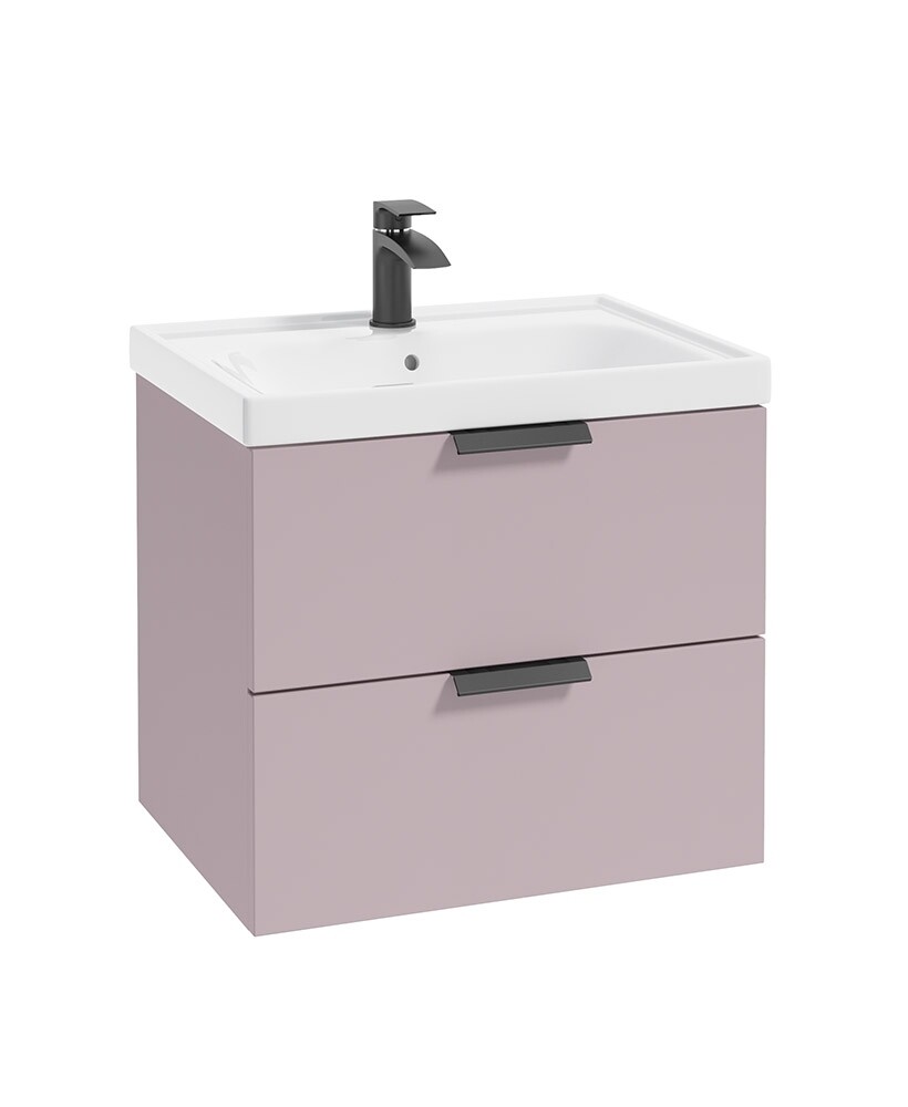 SONAS STOCKHOLM 60cm Two Drawer Wall Hung Matt Cashmere Pink Vanity Unit - Matt Black Handles SONAS STOCKHOLM 60cm Two Drawer Wall Hung Matt Cashmere Pink Vanity Unit - Matt Black Handles