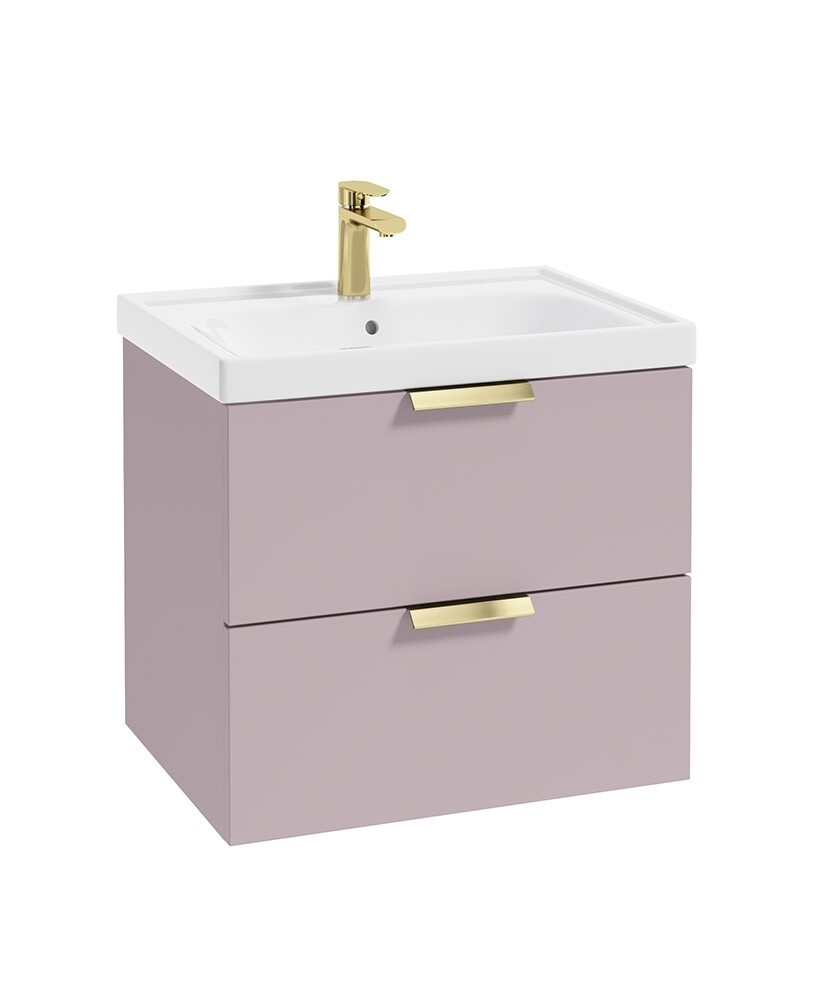 SONAS STOCKHOLM 60cm Two Drawer Wall Hung Matt Cashmere Pink Vanity Unit - Brushed Gold Handles