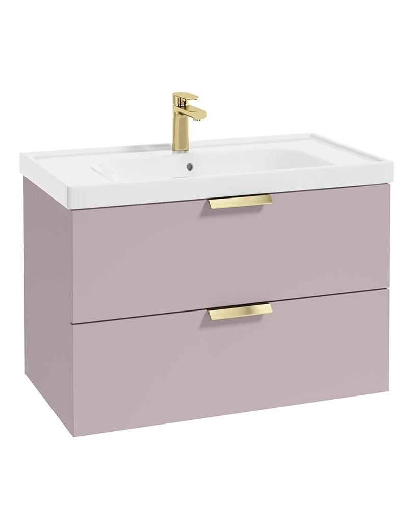 SONAS STOCKHOLM 80cm Two Drawer Wall Hung Cashmere Pink Vanity Unit - Brushed Gold Handles