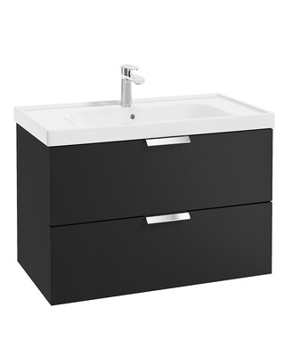 SONAS STOCKHOLM 80cm Two Drawer Wall Hung Matt Black Vanity Unit - Brushed Chrome Handles
