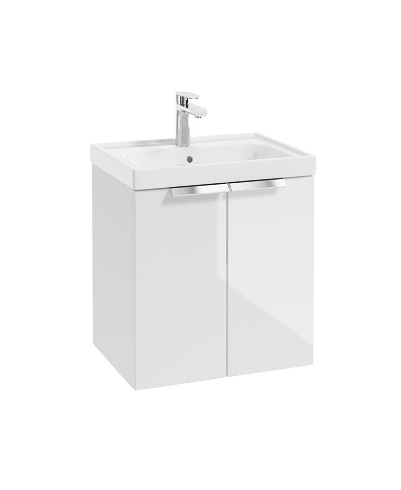 SONAS STOCKHOLM 50cm Two Door Wall Hung Gloss White Vanity Unit - Brushed Chrome Handles