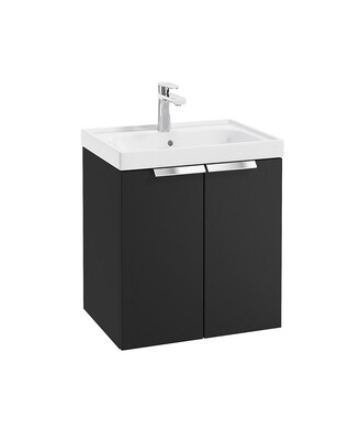 SONAS STOCKHOLM 50cm Two Door Wall Hung Matt Black Vanity Unit - Brushed Chrome Handles