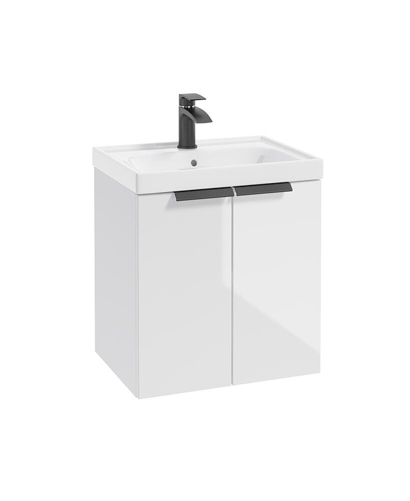 SONAS STOCKHOLM 50cm Two Door Wall Hung Gloss White Vanity Unit - Matt Black Handles