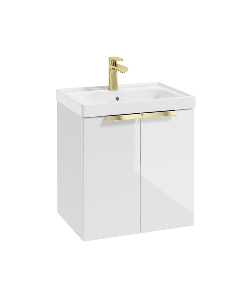 SONAS STOCKHOLM 50cm Two Door Wall Hung Gloss White Vanity Unit - Brushed Gold Handles