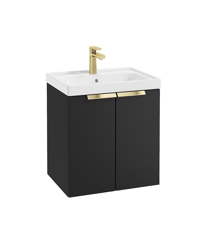 SONAS STOCKHOLM 50cm Two Door Wall Hung Matt Black Vanity Unit - Brushed Gold Handles SONAS STOCKHOLM 50cm Two Door Wall Hung Matt Black Vanity Unit - Brushed Gold Handles