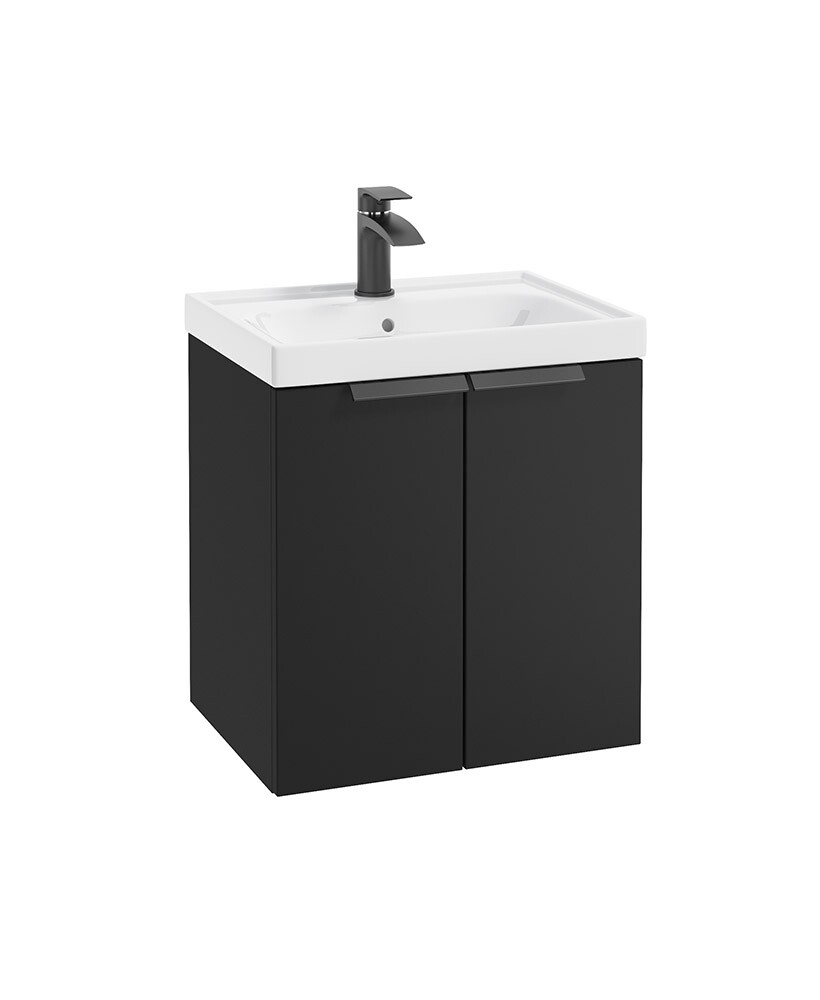 SONAS STOCKHOLM 50cm Two Door Wall Hung Matt Black Vanity Unit - Matt Black Handles SONAS STOCKHOLM 50cm Two Door Wall Hung Matt Black Vanity Unit - Matt Black Handles