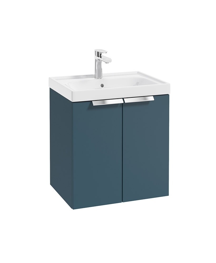 SONAS STOCKHOLM 50cm Two Door Wall Hung Matt Ocean Blue Vanity Unit - Brushed Chrome Handles