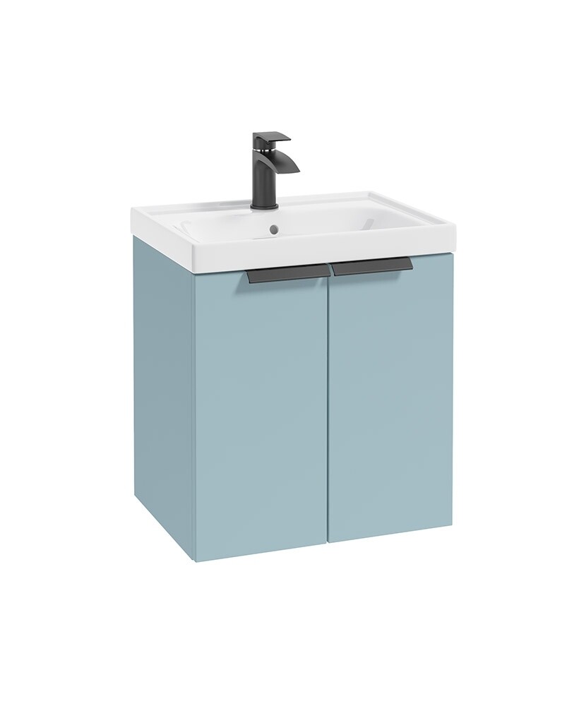SONAS STOCKHOLM 50cm Two Door Wall Hung Matt Morning Sky Blue Vanity Unit - Matt Black Handles SONAS STOCKHOLM 50cm Two Door Wall Hung Matt Morning Sky Blue Vanity Unit - Matt Black Handles