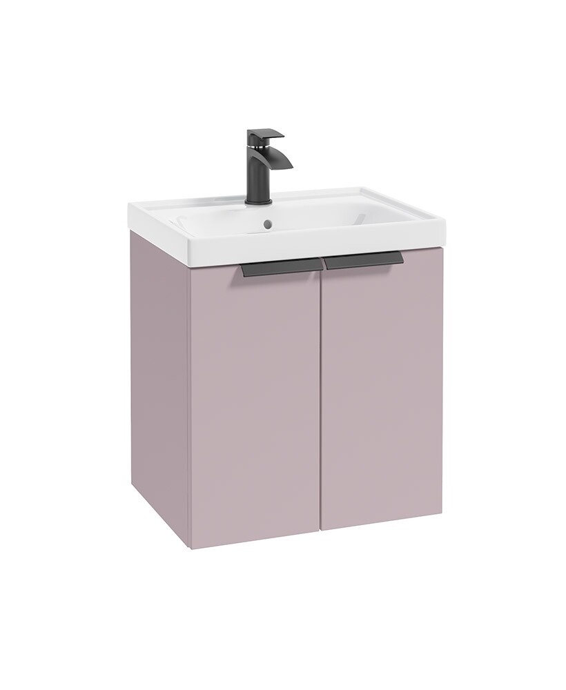 SONAS STOCKHOLM 50cm Two Door Wall Hung Matt Cashmere Pink Vanity Unit - Matt Black Handles