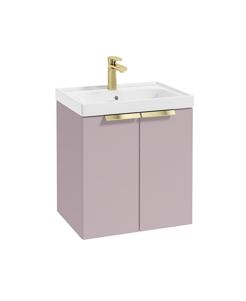 SONAS STOCKHOLM 50cm Two Door Wall Hung Matt Cashmere Pink Vanity Unit - Brushed Gold Handles
