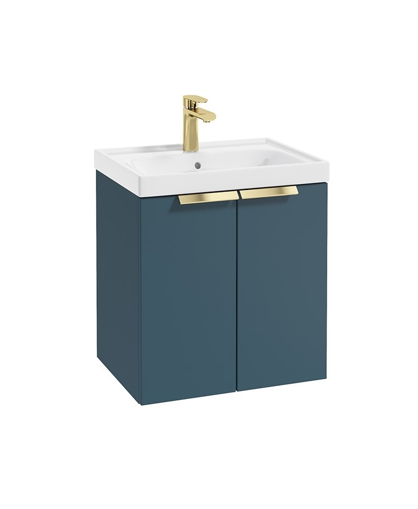 SONAS STOCKHOLM 50cm Two Door Wall Hung Matt Ocean Blue Vanity Unit - Brushed Gold Handles
