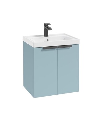 SONAS STOCKHOLM 50cm Two Door Wall Hung Matt Morning Sky Blue Vanity Unit - Matt Black Handles