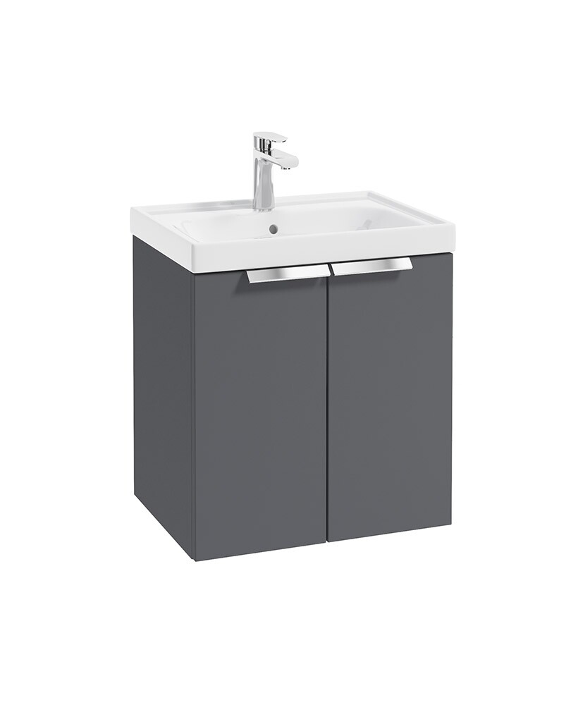 SONAS STOCKHOLM 50cm Two Door Wall Hung Matt Midnight Grey Vanity Unit - Brushed Chrome Handles