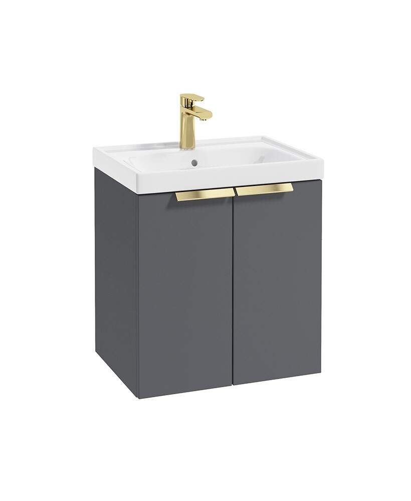 SONAS STOCKHOLM 50cm Two Door Wall Hung Matt Midnight Grey Vanity Unit - Brushed Gold Handles SONAS STOCKHOLM 50cm Two Door Wall Hung Matt Midnight Grey Vanity Unit - Brushed Gold Handles