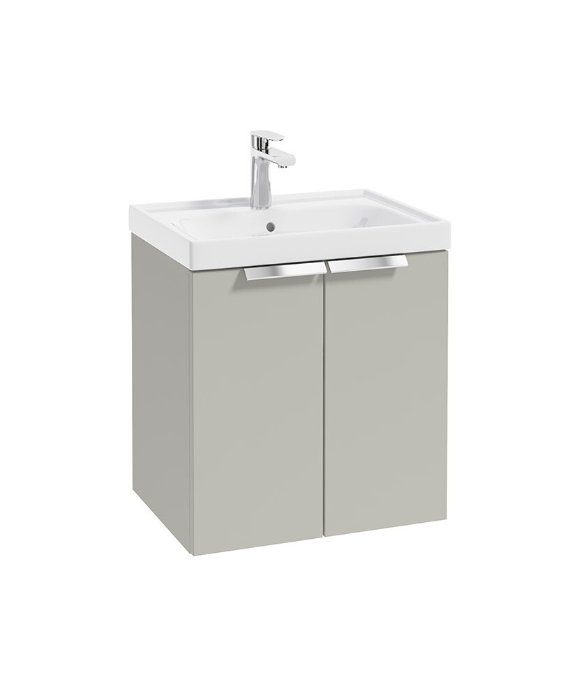 SONAS STOCKHOLM 50cm Two Door Wall Hung Matt Arctic Grey Vanity Unit - Brushed Chrome Handles