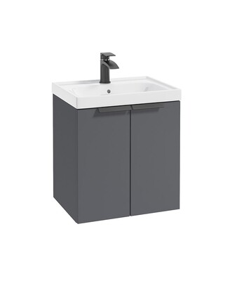 SONAS STOCKHOLM 50cm Two Door Wall Hung Matt Midnight Grey Vanity Unit - Matt Black Handles