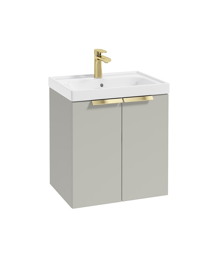 SONAS STOCKHOLM 50cm Two Door Wall Hung Matt Arctic Grey Vanity Unit - Brushed Gold Handles