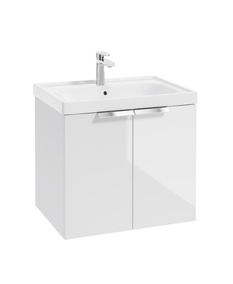 SONAS STOCKHOLM 60cm Two Door Wall Hung Gloss White Vanity Unit - Brushed Chrome Handles