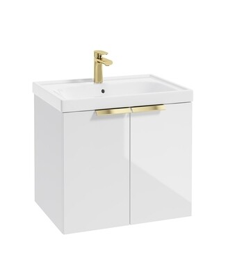 SONAS STOCKHOLM 60cm Two Door Wall Hung Gloss White Vanity Unit - Brushed Gold Handles