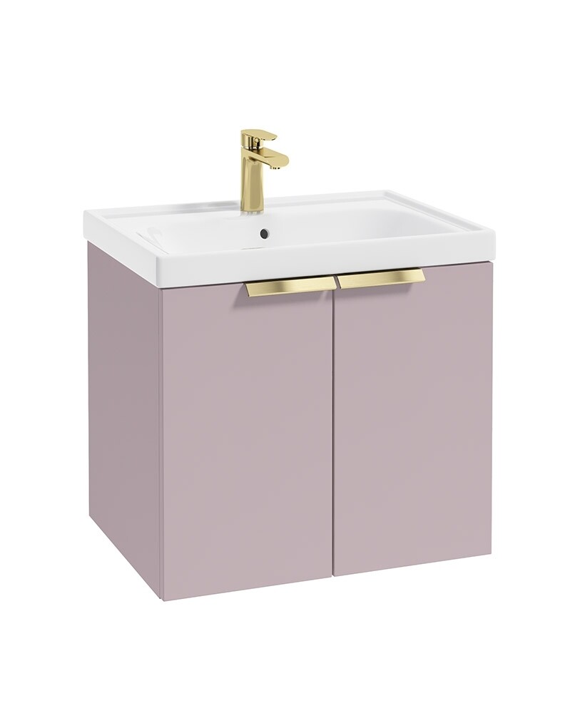 SONAS STOCKHOLM 60cm Two Door Wall Hung Matt Cashmere Pink Vanity Unit - Brushed Gold Handles