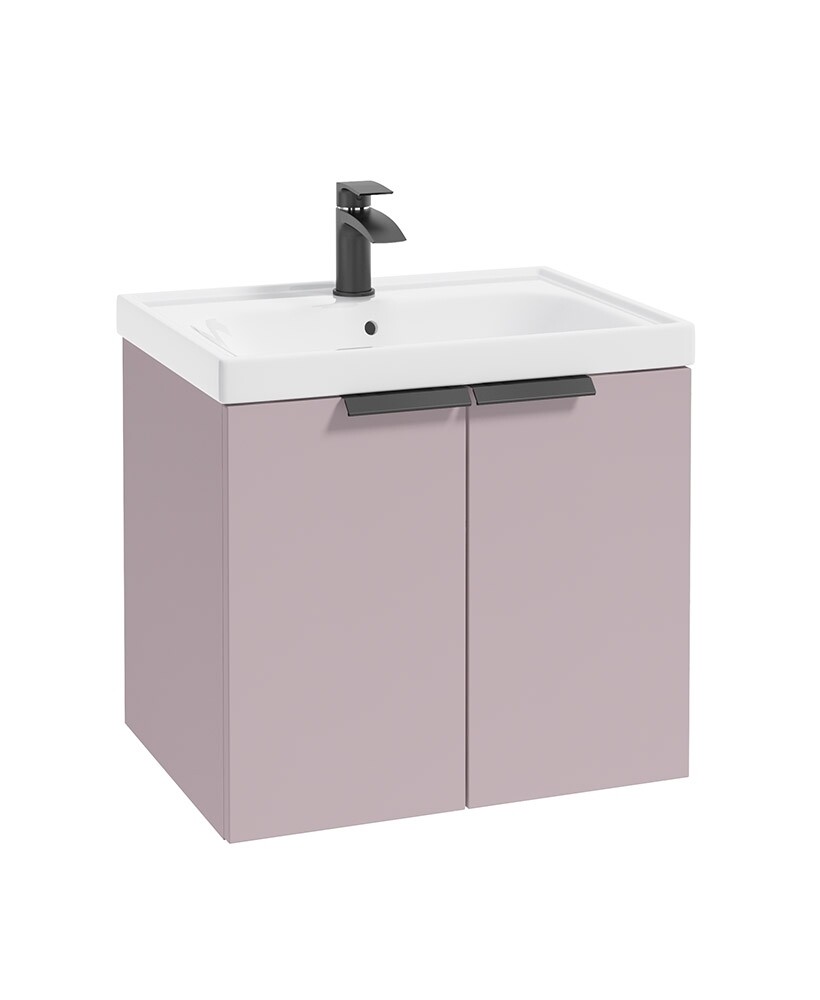 SONAS STOCKHOLM 60cm Two Door Wall Hung Matt Cashmere Pink Vanity Unit - Matt Black Handles