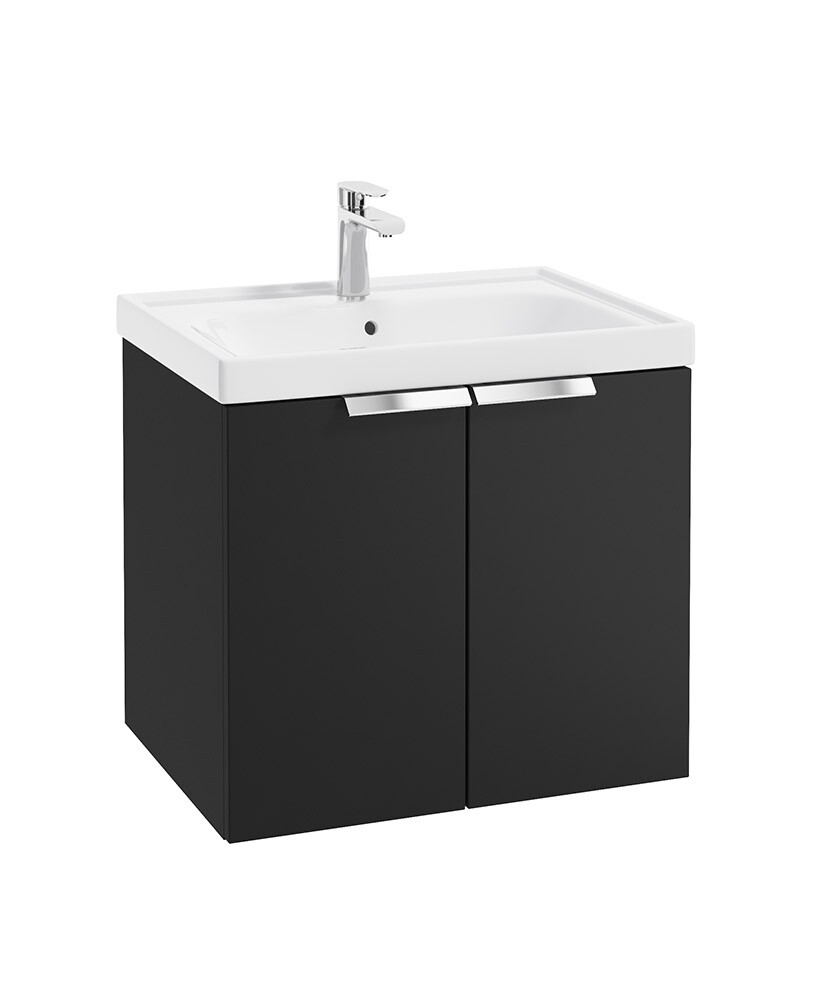 SONAS STOCKHOLM 60cm Two Door Wall Hung Matt Black Vanity Unit - Brushed Chrome Handles