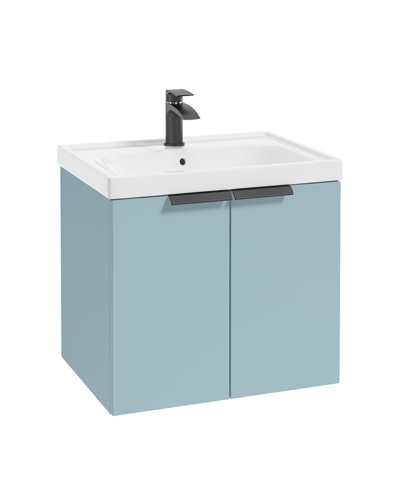 SONAS STOCKHOLM 60cm Two Door Wall Hung Matt Morning Sky Blue Vanity Unit - Matt Black Handles