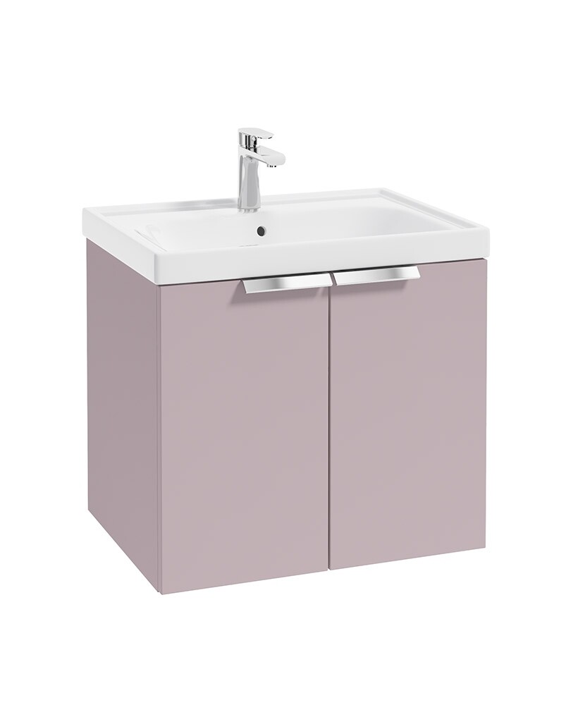 SONAS STOCKHOLM 60cm Two Door Wall Hung Matt Cashmere Pink Vanity Unit - Brushed Chrome Handles