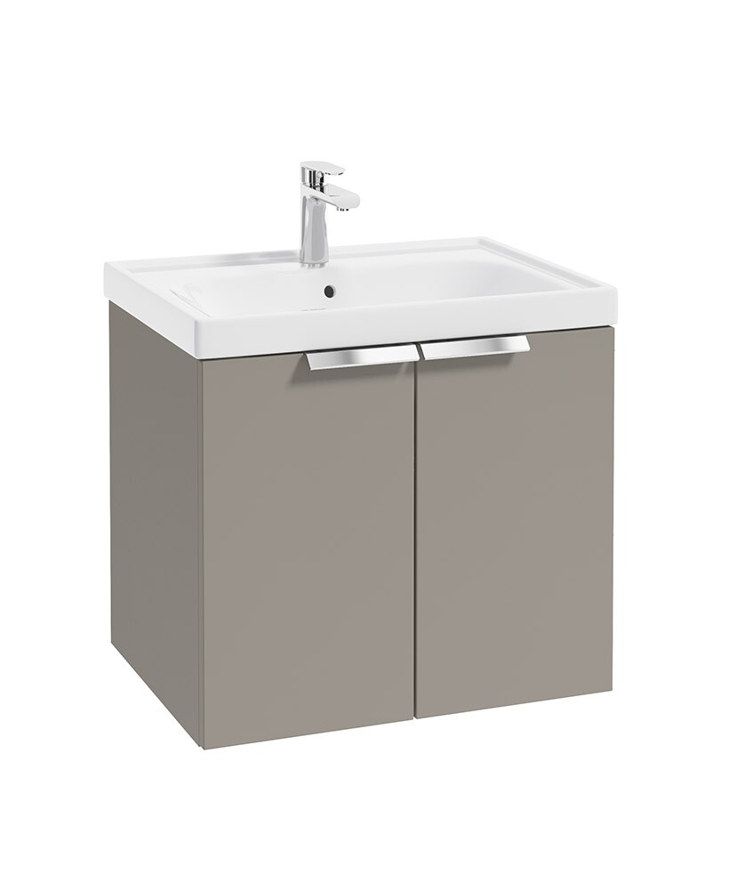 SONAS STOCKHOLM 60cm Two Door Wall Hung Matt Khaki Vanity Unit - Brushed Chrome Handles