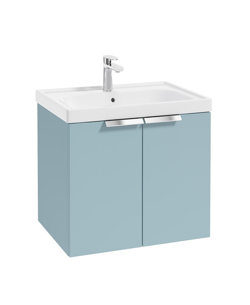 SONAS STOCKHOLM 60cm Two Door Wall Hung Matt Morning Sky Blue Vanity Unit - Brushed Chrome Handles