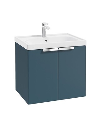 SONAS STOCKHOLM 60cm Two Door Wall Hung Matt Ocean Blue Vanity Unit - Brushed Gold Handles